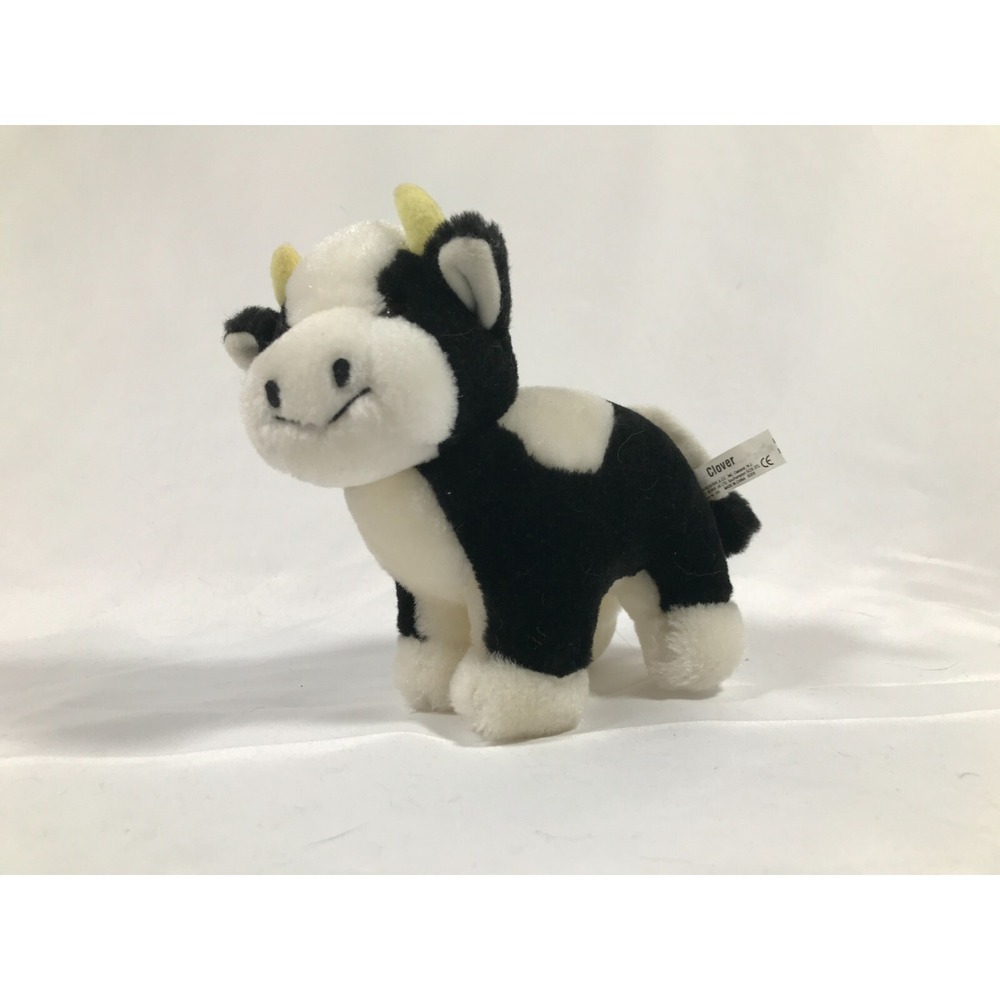 Russ Berrie Clover Cow Plush Black White Spotted Stuffed Animal 6 inch #285
